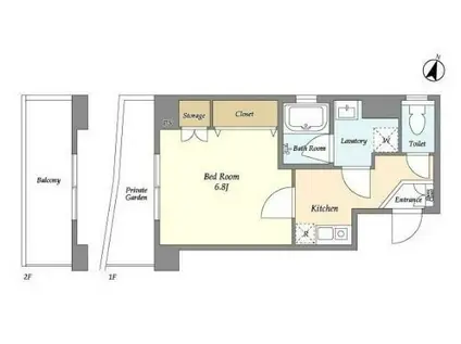 ヒルサイド島津山(1K/1階)の間取り写真