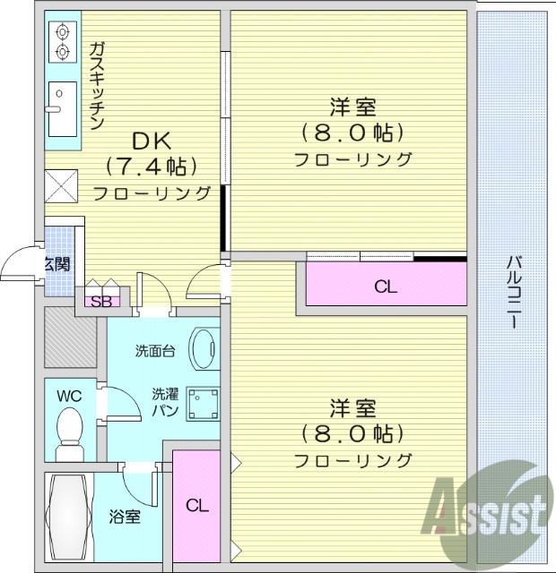 ラポールいでか(2DK/3階)の間取り写真