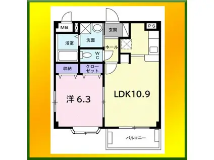 ベル・ソレイユB(1LDK/1階)の間取り写真