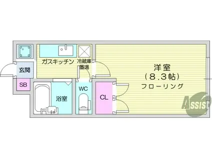 シャンテ小松島(1K/1階)の間取り写真