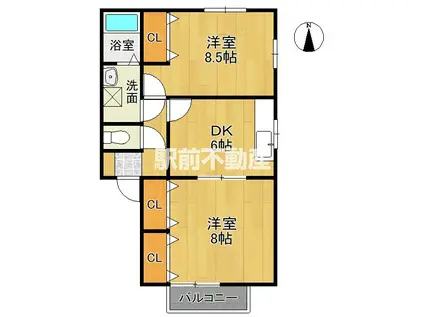 ベルメゾン高木瀬(2DK/2階)の間取り写真