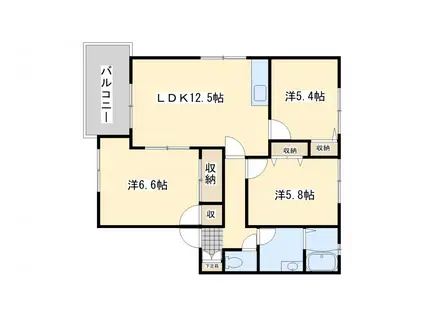 ディアス本城A棟(3LDK/2階)の間取り写真