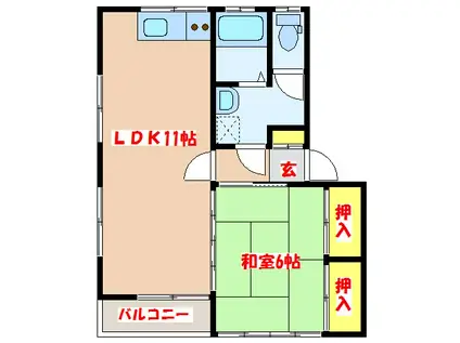 コーポサカエVIII(1LDK/2階)の間取り写真