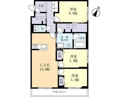 LYNN竹園(3LDK/3階)の間取り写真