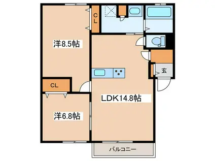 メルヴェーユ パークヒル(2LDK/2階)の間取り写真