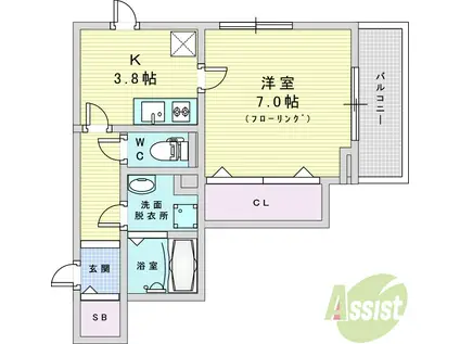 コートドヴィラージュ(1K/3階)の間取り写真