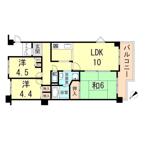 クレセント長田(3LDK/4階)の間取り写真