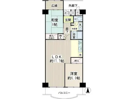 菊名ハイツ 3号棟(2LDK/7階)の間取り写真