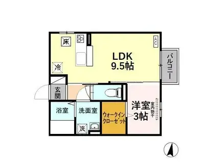 アクシスA(1LDK/1階)の間取り写真