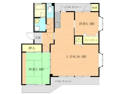 グリンピアパーツ近見(2LDK/3階)の間取り写真