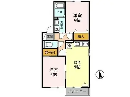 ロイヤルタウン寺町 五番館(2DK/2階)の間取り写真