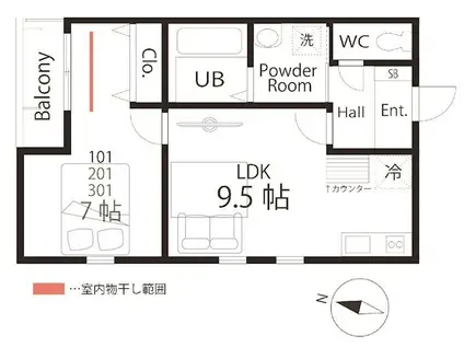 ハーミットクラブハウストゥギャザー杉田(1LDK/1階)の間取り写真