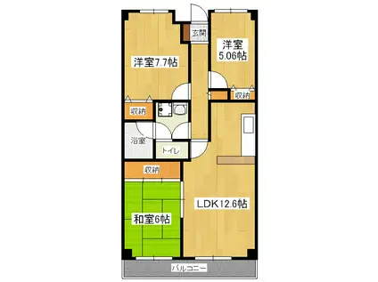 ベルヴィ西浦(3LDK/4階)の間取り写真