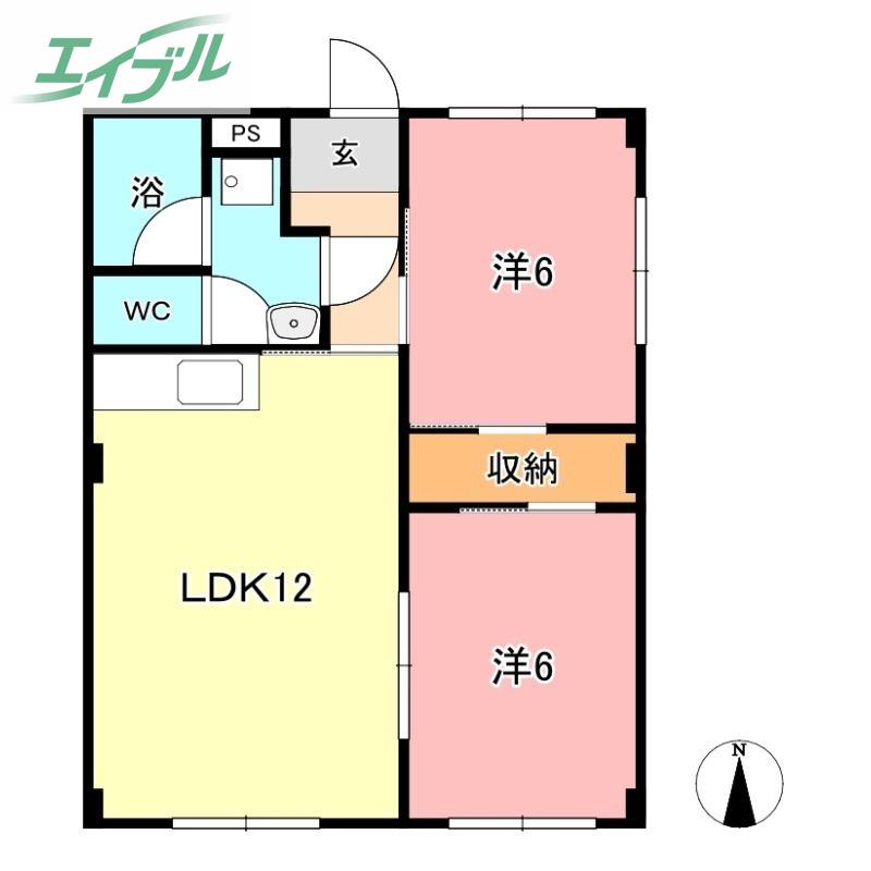 虫明第ニマンション(2LDK/1階)の間取り写真