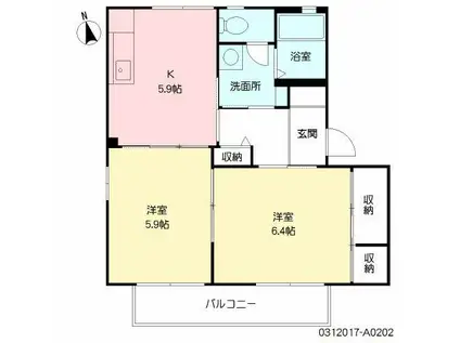 ディアス・ボヌール(2K/2階)の間取り写真