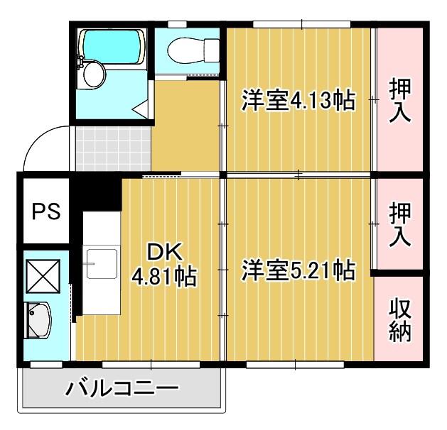 ヴィラナリー北見3(2DK/1階)の間取り写真