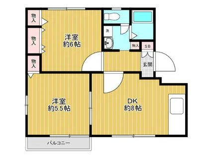 ヴィラ赤山A(2DK/2階)の間取り写真