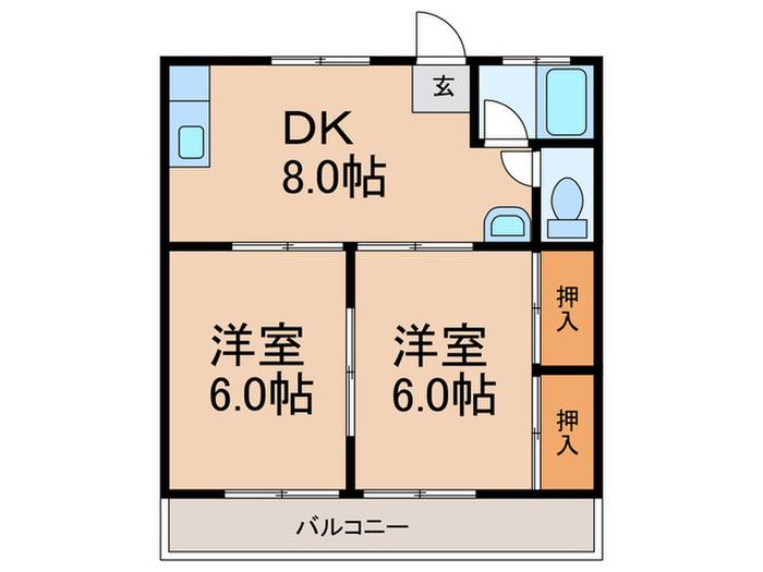 コーポ上野(2DK/1階)の間取り写真