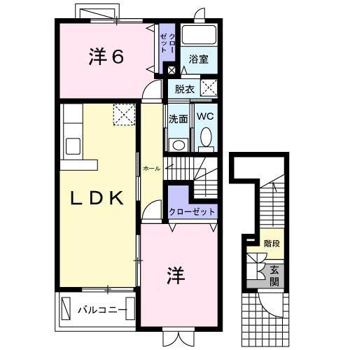 オーデンハオスB(2LDK/2階)の間取り写真