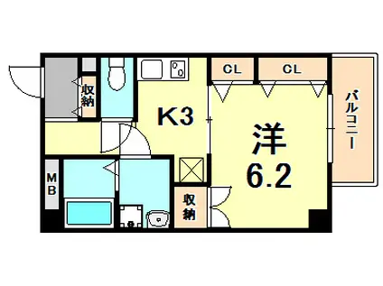 MIRAVAL三宮(1K/2階)の間取り写真