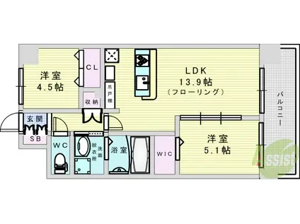 グランパレス東洋(2LDK/3階)の間取り写真