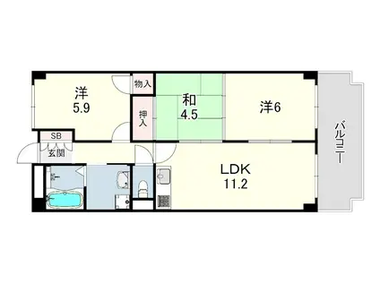 ベルダ鈴蘭台(3LDK/7階)の間取り写真