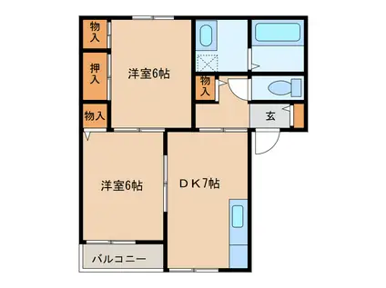 ＪＲ城端線 油田駅 徒歩13分 2階建 築31年(2DK/1階)の間取り写真