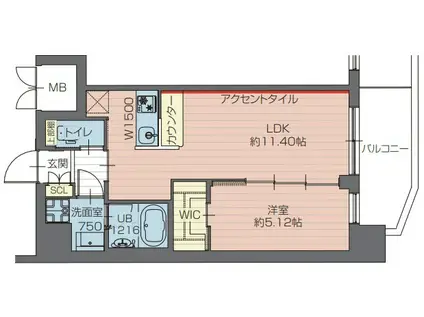 プレジオ川口ASIAN(1LDK/6階)の間取り写真
