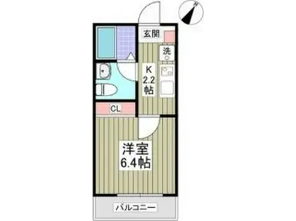 アキノワール(1K/2階)の間取り写真