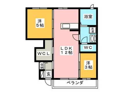 ディライフルA(2LDK/1階)の間取り写真