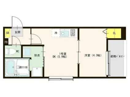 バニラスカイ六町(1LDK/2階)の間取り写真