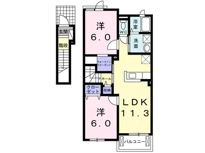 ル・シアン(2LDK/2階)の間取り写真