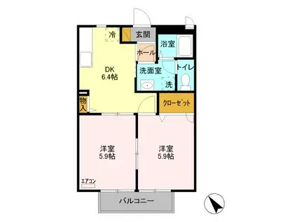 モナ・ミストラル越谷(2DK/1階)の間取り写真