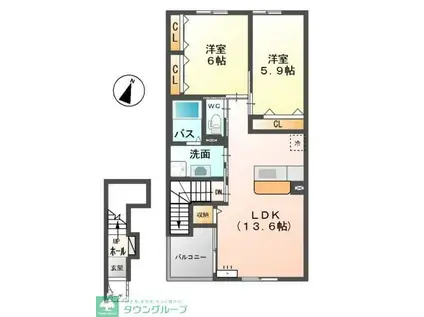 サンヴィレッジ(2LDK/2階)の間取り写真