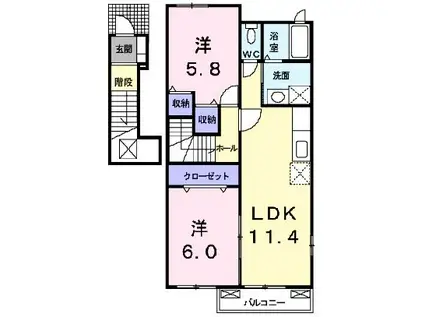 トータルインG(2LDK/2階)の間取り写真