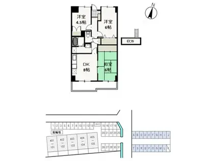クオーレ花尻(3DK/4階)の間取り写真