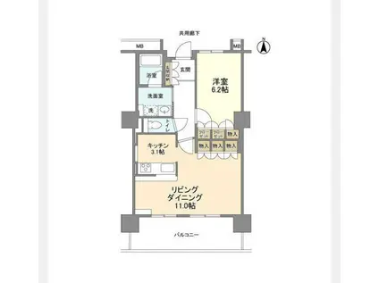 豊洲シエルタワー(1LDK/11階)の間取り写真