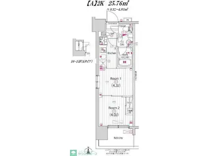 ガーラ・プライム川崎西口(2K/4階)の間取り写真