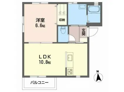 ドミール・T-II(1LDK/2階)の間取り写真
