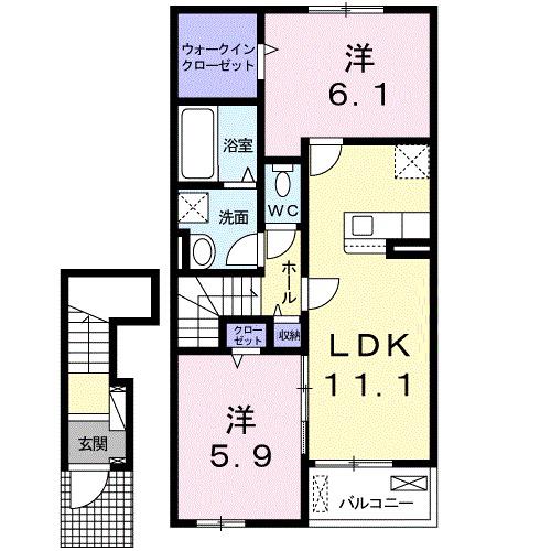 カーサ・セレノ II(2LDK/2階)の間取り写真