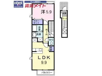 フォンテーヌB(1LDK/2階)の間取り写真