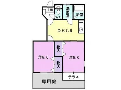 コスモス B棟(2DK/1階)の間取り写真