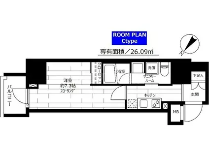 グランドコンシェルジュ蒲田(1K/3階)の間取り写真
