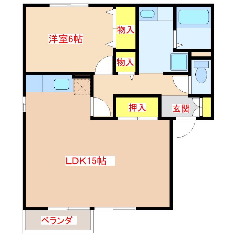 ミーメゾンA棟(1LDK/2階)の間取り写真