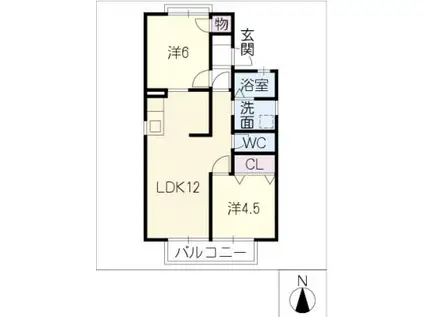 セントラルヴィレッジC棟(2LDK/2階)の間取り写真