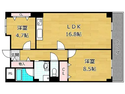 パークハイツ岡山手(2LDK/5階)の間取り写真