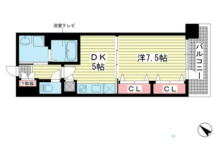 プレジール三宮III(1DK/7階)の間取り写真