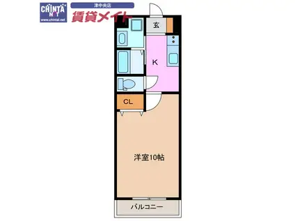 メゾンモンマルトル西古河(1K/4階)の間取り写真