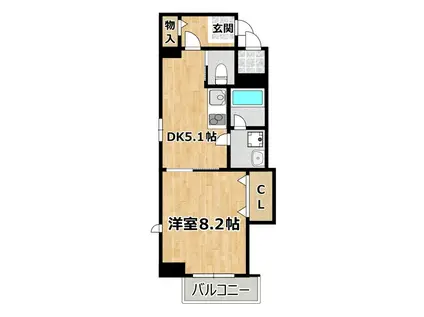 KSプレイス(1DK/4階)の間取り写真