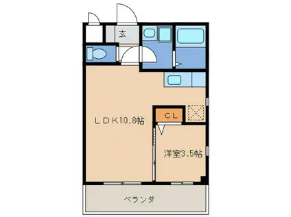 アリエス今宿II(1LDK/3階)の間取り写真